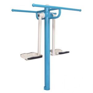 Dual surfing fitness board with foot platforms and metal support handles, outdoor gym equipment.
